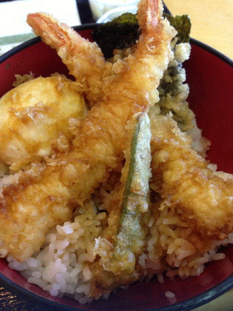 Tempura donburi with soft boiled egg; delicious