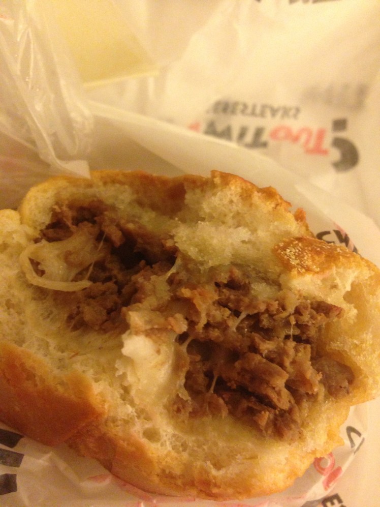 This photo doesn't look nice I know but I was hungry and just took big bites i forgot to take a photo of it LOL - but it was a hell of a good cheesesteaks