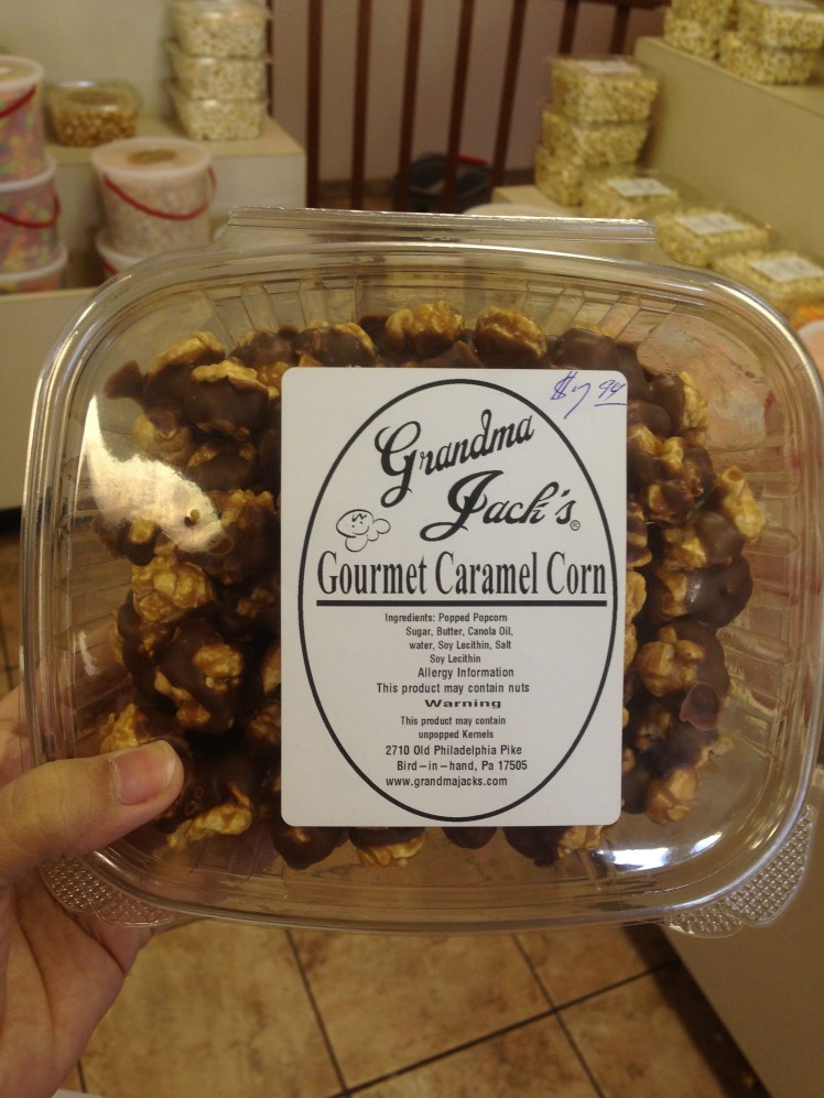 Caramel popcorn with chocolate oh so good!!